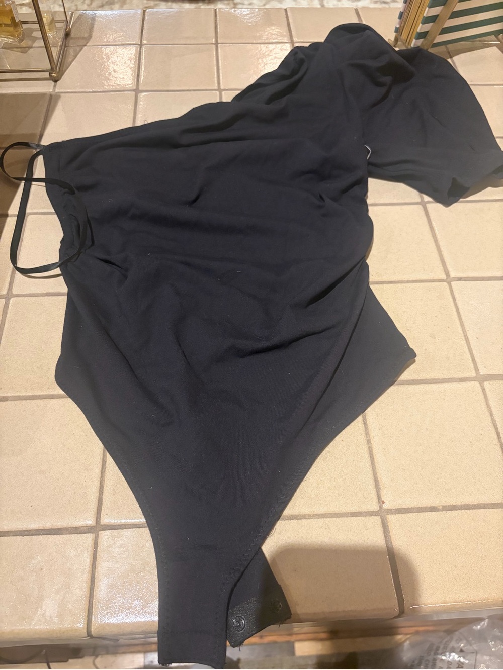 Free People Black One-Shoulder Bodysuit with Snap Closure NWOT